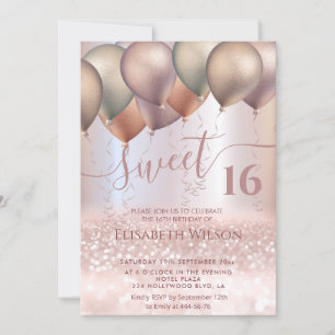 Modern Romantic Rose gold glittery ombre balloon Invitation
