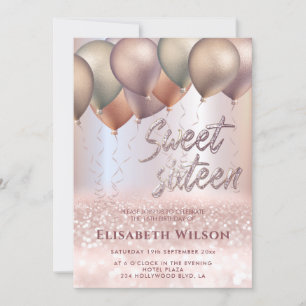 Modern Romantic Rose gold glittery ombre balloon   Invitation