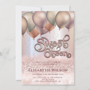 Modern Romantic Rose gold glittery ombre balloon Invitation