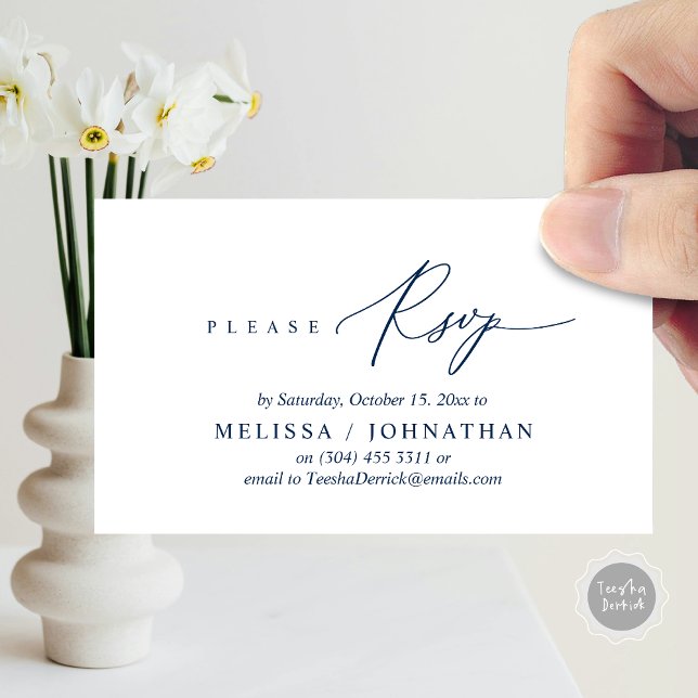 Modern Romantic RSVP Wedding Dinner Invitation (Modern Romantic RSVP Wedding Dinner Invitation Enclosed Reminder Online Email Card, Navy Blue)
