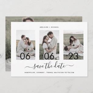 Modern Romantic Script Photo Collage Save The Date