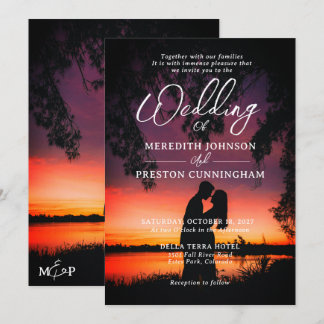 Modern Romantic Sunset Silhouette Photo Wedding  Invitation