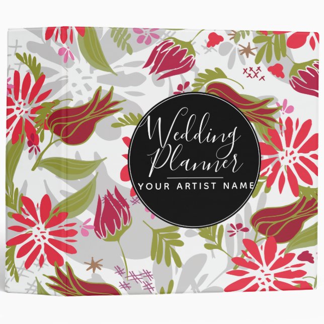 Modern Romantic Tulip Rose Florals Wedding Planner Binder (Front/Spine)