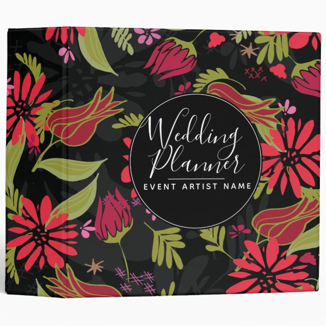 Modern Romantic Tulip Rose Florals Wedding Planner Binder (Front/Spine)