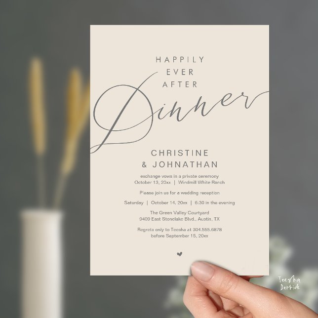 Modern Romantic Wedding Happily Ever After Dinner Invitation (Modern Romantic Wedding Happily Ever After reception Dinner Invitation card in Cream Grey)