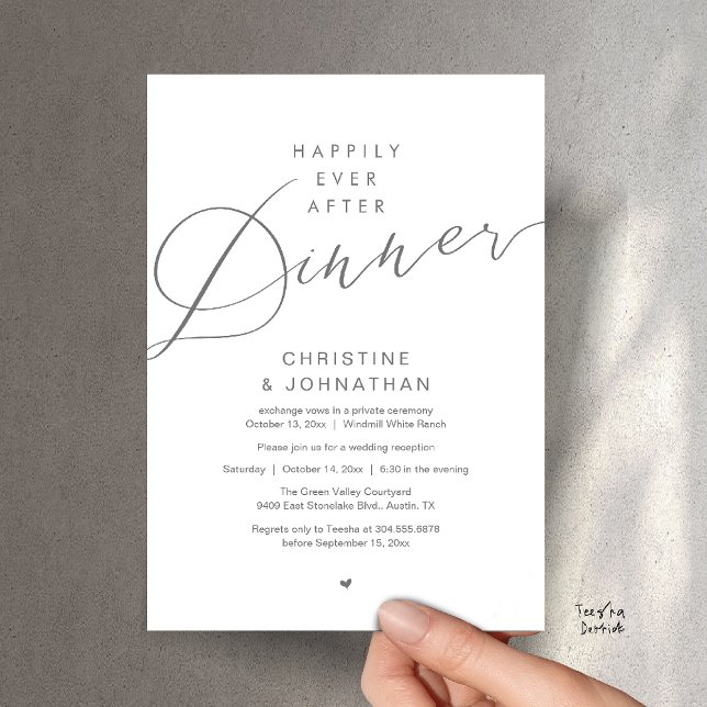 Modern Romantic Wedding Happily Ever After Dinner Invitation (Modern Romantic Wedding Happily Ever After reception Dinner Invitation card in Dark Grey)