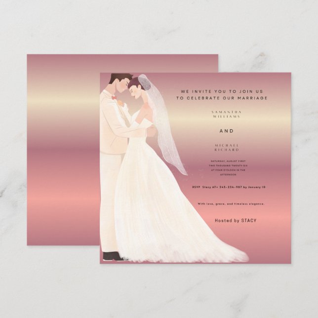 Modern Romantic Wedding Invitation | Sunset Rose G (Front/Back)
