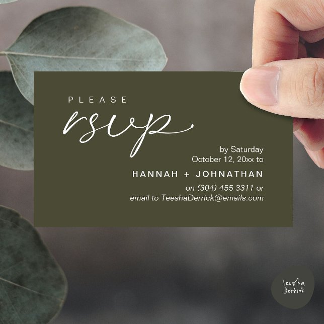 Modern Romantic Wedding Invites RSVP Reminder Card (Modern Romantic Wedding Invites RSVP Reminder Card in Olive Green)