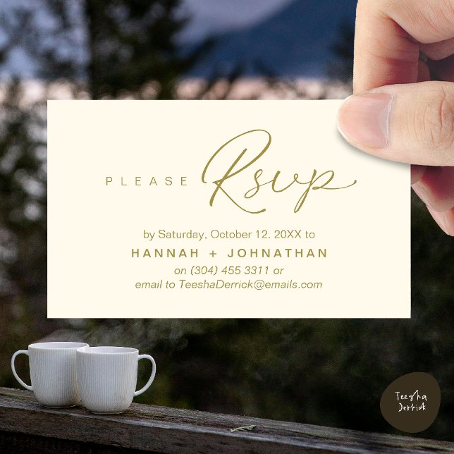 Modern Romantic Wedding Invites RSVP Reminder Card (Modern Romantic Wedding Invitation Invites RSVP Reminder Card Yellow Gold)