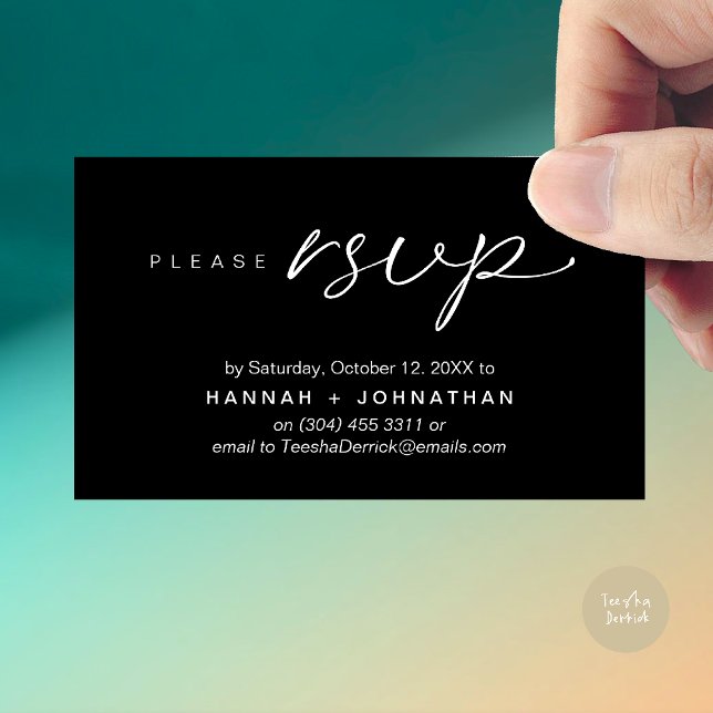 Modern Romantic Wedding Invites RSVP Reminder Card (Modern Romantic Wedding Invites RSVP Reminder Card Classy Black White)