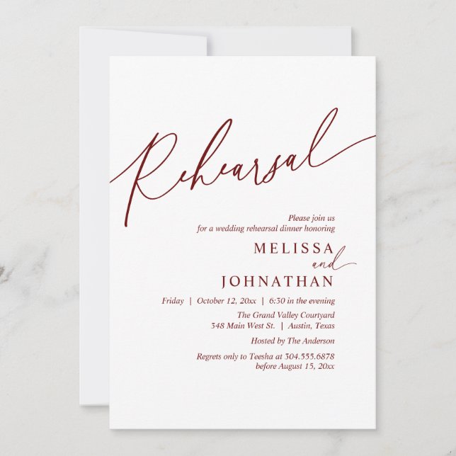 Modern Romantic Wedding Rehearsal Dinner Invitation (Front)