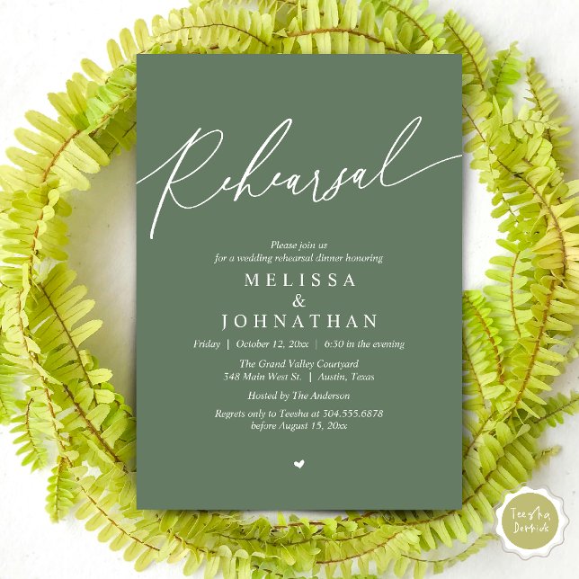 Modern Romantic Wedding Rehearsal Dinner Invitation (Modern Romantic Wedding Rehearsal Dinner Dancing Invitation Card PDF Aesthetic Sage Green)