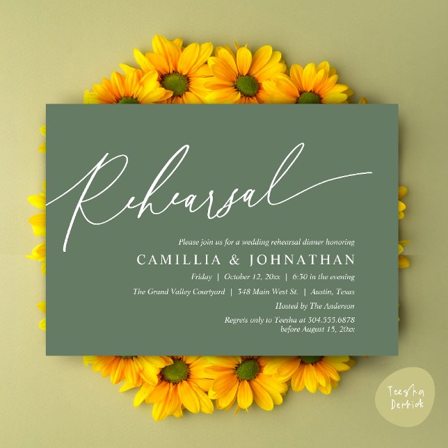 Modern Romantic Wedding Rehearsal Dinner Invitation (Modern Romantic Wedding Rehearsal Dinner Dancing Invitation Card PDF Aesthetic Sage Green)