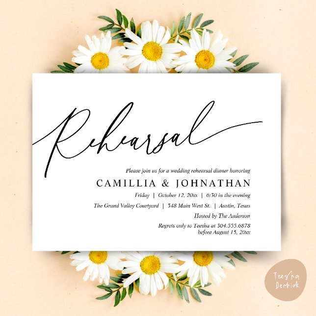 Modern Romantic Wedding Rehearsal Dinner Invitation (Modern Romantic Wedding Rehearsal Dinner Dancing Invitation Card PDF White Black)