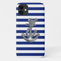 Modern Rope Anchor on Nautical Stripes