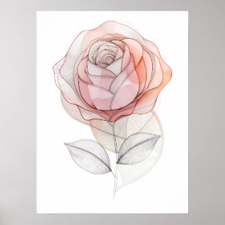 Modern Rose Abstract Line Art Poster