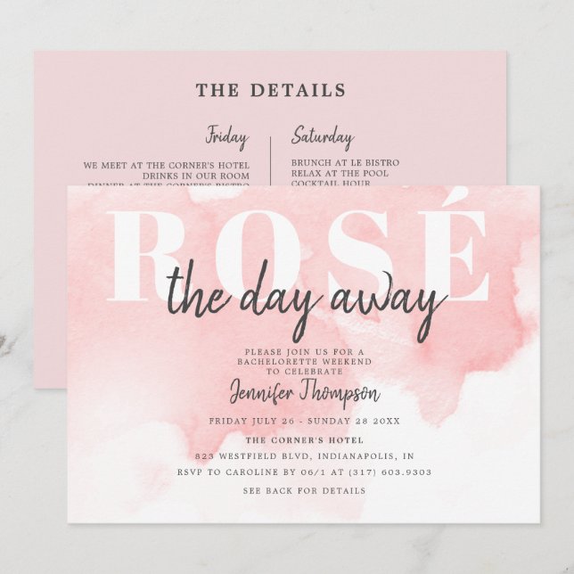 Modern Rosé All Day Blush Bachelorette Weekend Invitation (Front/Back)