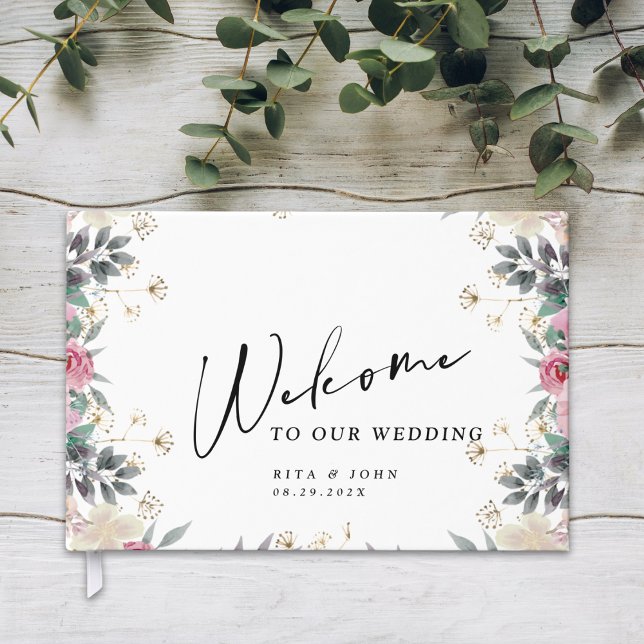Modern Rose Carnation Wedding Foil Guestbook (Creator Uploaded)