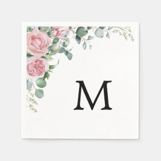 Modern Rose Floral Eucalyptus Greenery Weeding Napkin