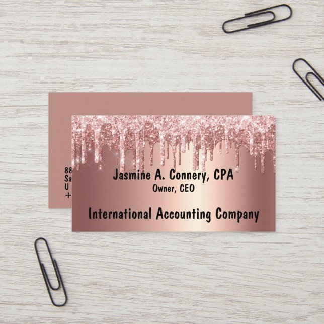 Modern Rose Glitter Business Card (Front/Back In Situ)