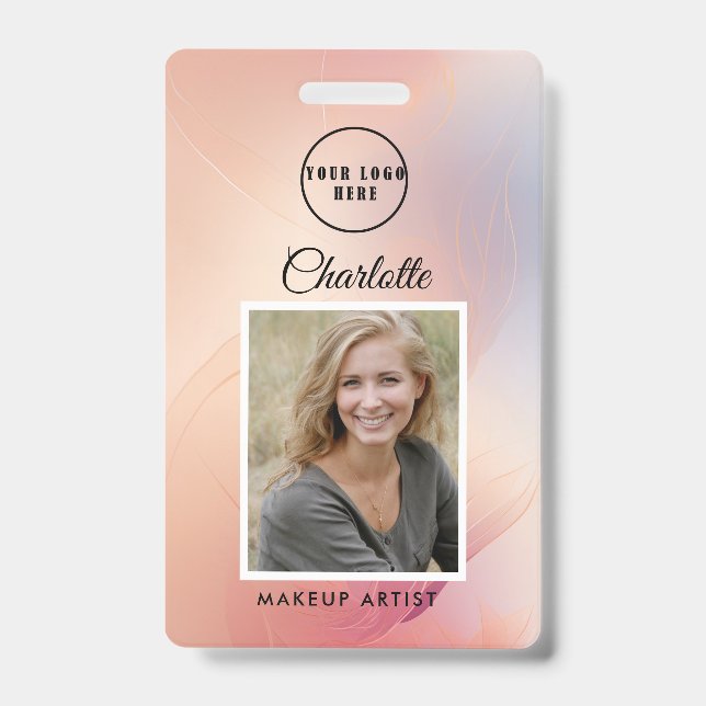 Modern Rose Glitter Employee Photo ID  Badge (Front)
