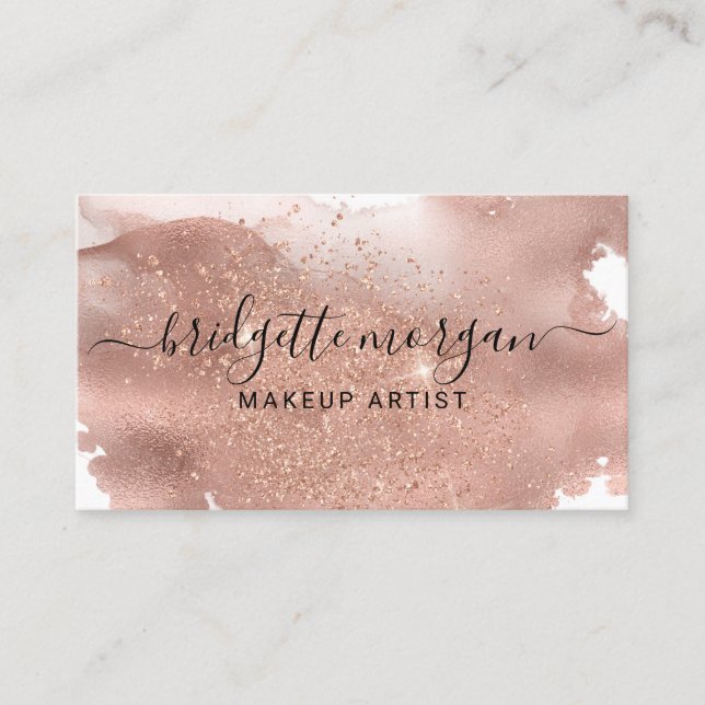Modern Rose Glitter Foil Script Makeup Artist  Business Card (Front)