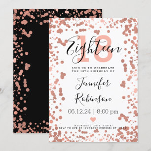 Modern Rose Gold 18th Birthday Foil Dots Invitation