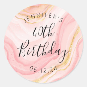 Modern Rose Gold 40th Birthday Watercolor Glitter Classic Round Sticker