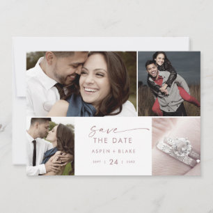 Modern Rose Gold 4 Photo Collage Save The Date