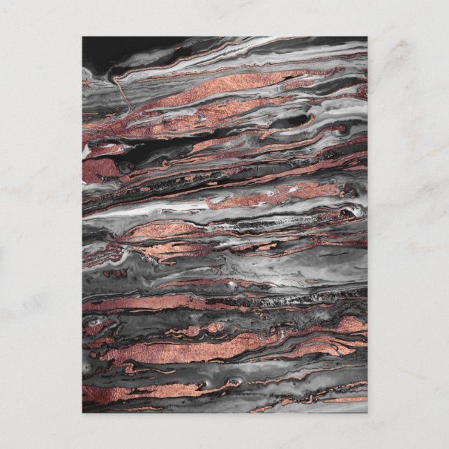Modern rose gold abstract marbleized paint postcard (Front)