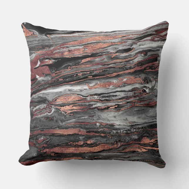 Modern rose gold abstract marbleized paint throw pillow (Front)