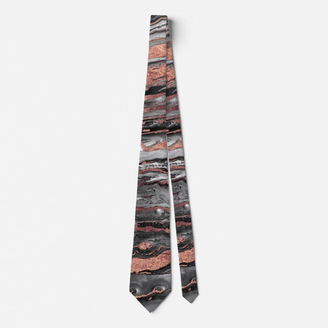 Modern rose gold abstract marbleized paint tie (Front)