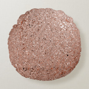 Modern Rose Gold Abstract Metallic Texture Round Pillow