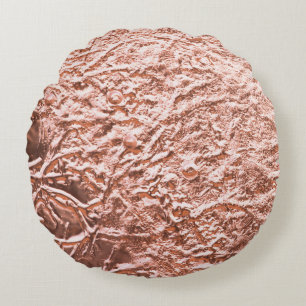 Modern Rose Gold Abstract Metallic Texture Round Pillow