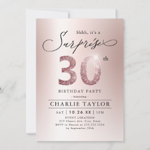 Modern rose gold adult surprise 30th birthday invitation