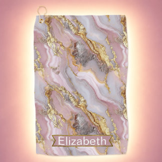 Modern Rose Gold Agate Patterned Personalized Golf Towel