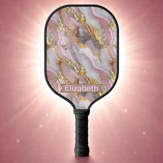 Modern Rose Gold Agate Patterned Personalized Pickleball Paddle