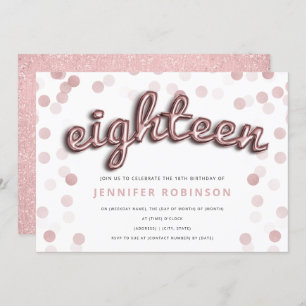 Modern Rose Gold Balloons Glitter 18th Birthday Invitation