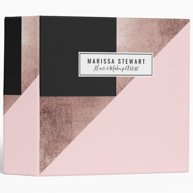 Modern Rose Gold Black Blush Pink Geometric Binder (Front/Spine)