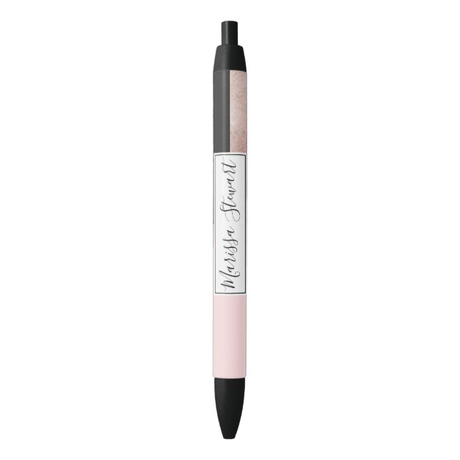 Modern Rose Gold Black Blush Pink Geometric Black Ink Pen (Front Vertical)