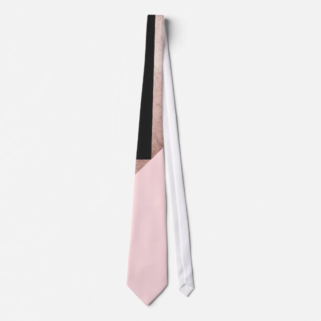 Modern Rose Gold Black Blush Pink Geometric Tie (Front)