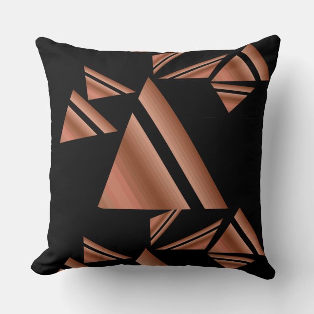 Modern Rose Gold Black Geometric Triangles Throw Pillow (Front)