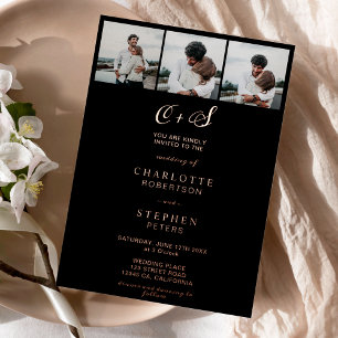 Modern rose gold black initials 4 photos wedding
