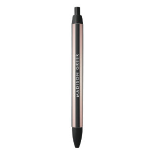 Modern Rose Gold Black Striped Personalized Name Ink Pen