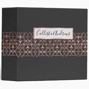 Modern Rose Gold Black Tribal Geometric Triangles Binder