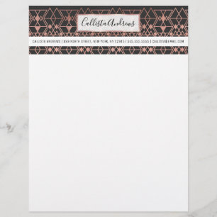 Modern Rose Gold Black Tribal Geometric Triangles Letterhead