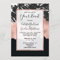 Modern Rose Gold Black White Marble Brushstrokes