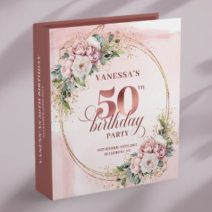 Modern Rose Gold Blush Floral 50th Birthday Album Binder