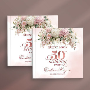 Modern Rose Gold Blush Floral 50th Guest Book