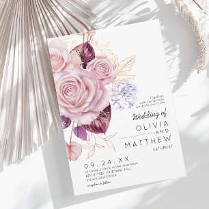 Modern Rose Gold Blush Floral Wedding  Invitation